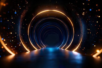 Wall Mural - abstract dark tunnel with neon lights. 3d illustration toned image.