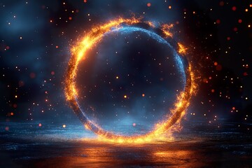 Wall Mural - fiery circle on a dark background. 3d illustration.