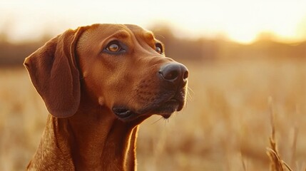 Wall Mural - Majestic Dog Portrait Against a Sunset in Golden Field