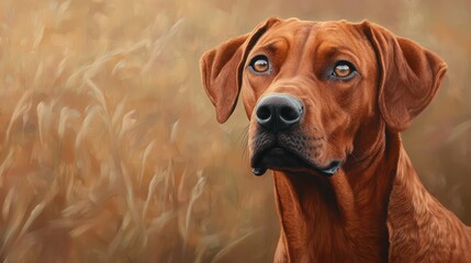 Wall Mural - Majestic Dog Portrait in Golden Grass Field with Soft Focus Background