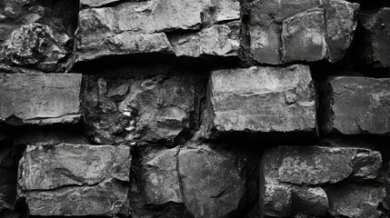 Canvas Print - textured black and white rough brick wall backdrop for architectural design and artistic backgrounds
