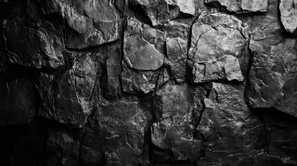 Wall Mural - textured black stone wall with rough surface and shadows for background or design use in architectur