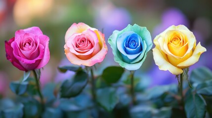 Poster - colorful roses in pastel shades with a soft blur effect, ideal for creating a dreamy floral backgrou