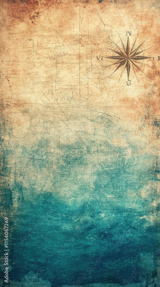 Aged Map Background With Vintage Compass Rose Stock Photo | Adobe Stock