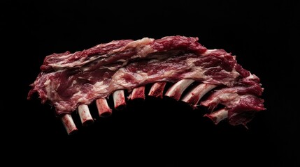 Wall Mural - Raw lamb ribs arranged artistically on a dark background showcasing texture and quality for culinary or food industry uses.