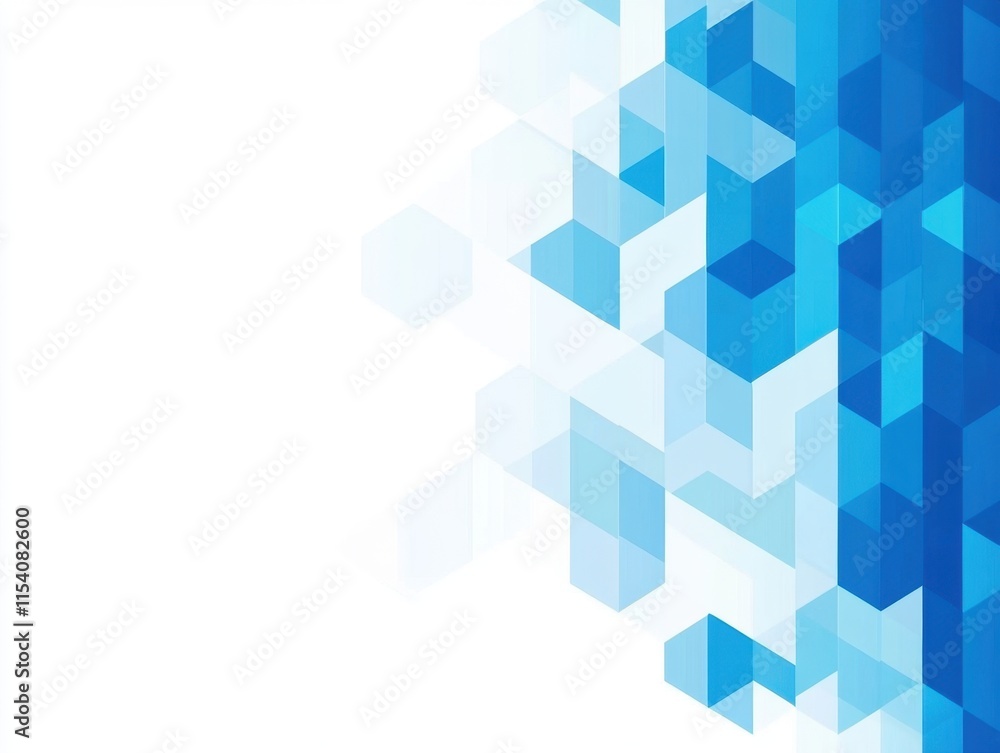Abstract Blue Geometric Pattern with Transparent Hexagons and Triangles