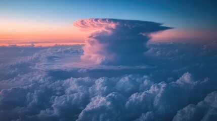 Wall Mural - majestic cloud formation under a vibrant pink and blue sky during sunset, showcasing nature's stunni