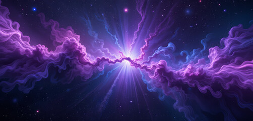 Wall Mural - a stunning display of swirling purple and blue hues illustrates a cosmic phenomenon, with bursts of 