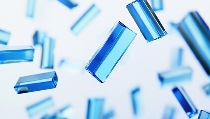 Wall Mural - abstract blue glass rectangular shapes falling on white background.