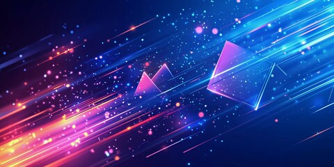 Wall Mural - vibrant composition of pink, blue, and orange streaks of light with glowing geometric shapes and par