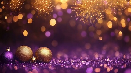 Wall Mural - sparkling christmas ornament background with fireworks