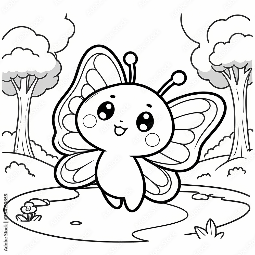 Cute kawaii cartoon character bee coloring page, vector printable ...