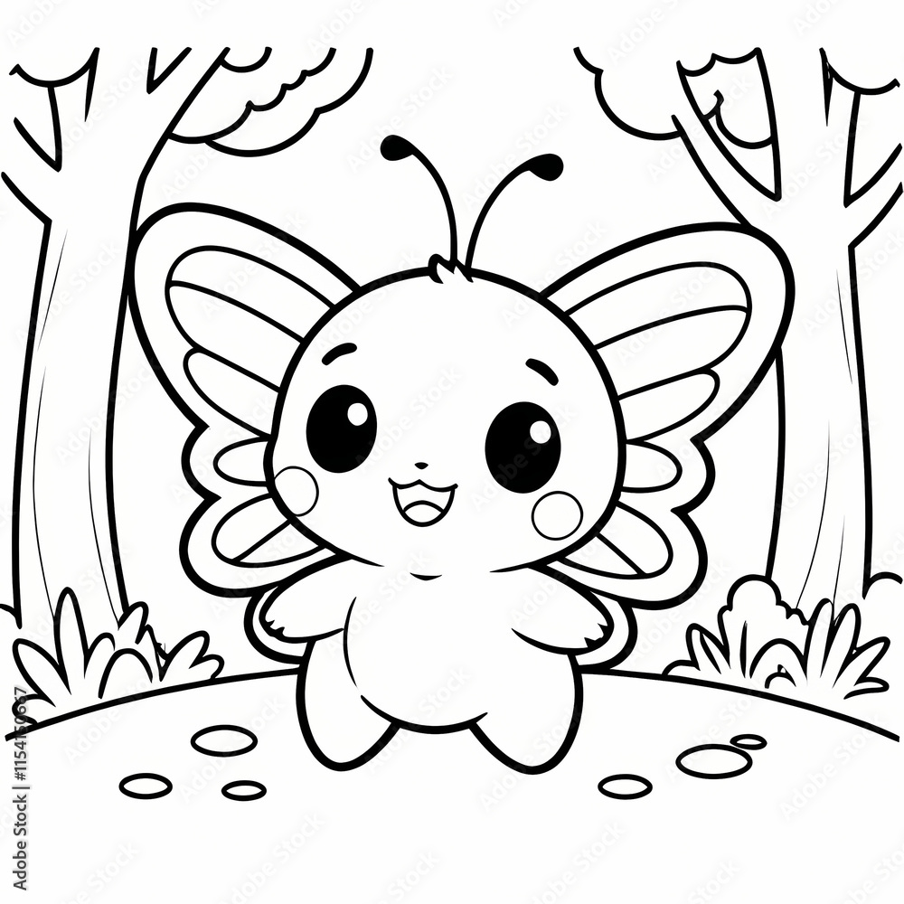 Cute kawaii cartoon character bee coloring page, vector printable ...