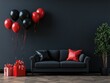 © Alexandr - Living Room with Black Couch and Red Balloons