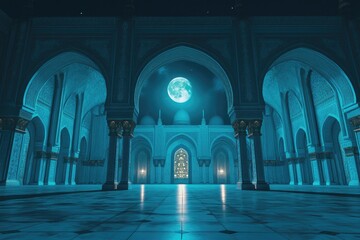 Wall Mural - large building with full moon