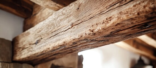 Sticker - Rustic wooden beams highlighting natural grain patterns in a warm and inviting interior design atmosphere