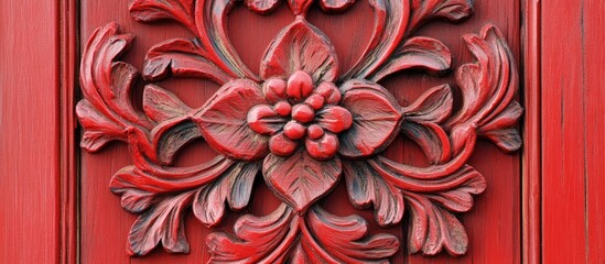 Canvas Print - Intricate rustic red wooden Christmas decoration with detailed carvings ideal for elegant festive home decor and seasonal celebrations