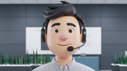 Aufkleber - A friendly 3D cartoon customer service agent wearing a headset, ready to assist.