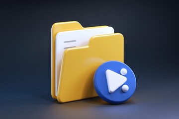 Aufkleber - 3D render of a yellow folder icon with a blue play button, symbolizing file sharing or media.
