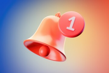 Leinwandbilder - A 3D rendered orange bell with a notification of one new message.