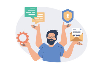 Wall Mural - system administrator web concept with flat cartoon people for website design. man does maintenance t