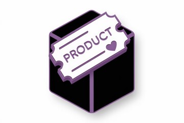 Aufkleber - A product box with a ticket-shaped label that says 'PRODUCT' and has a heart symbol.