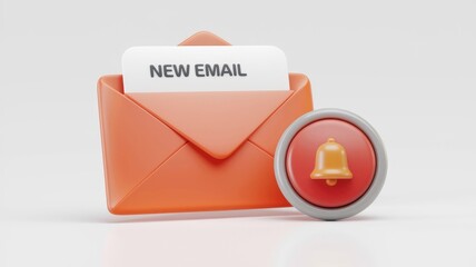 Poster - New email notification shown with an orange envelope and bell icon.