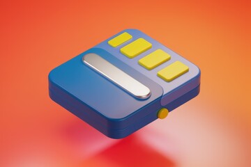 Aufkleber - A 3D rendering of a blue device with yellow buttons, possibly a calculator or a futuristic gadget.