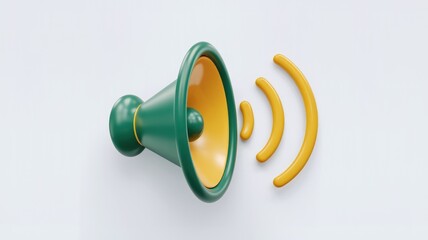 Aufkleber - 3D render of a green and yellow speaker emitting sound waves, symbolizing audio broadcasting or announcement.