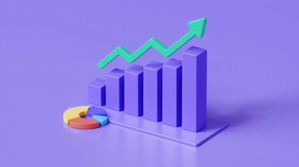 Aufkleber - Upward trending bar graph with pie chart, illustrating growth and data analysis.