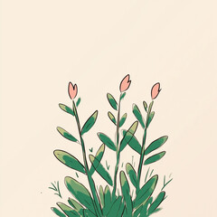 Wall Mural - Cute minimalistic plant illustration on white background, vector style