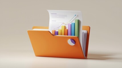 Aufkleber - An orange folder contains a document displaying an upward trending bar graph, symbolizing growth and progress.
