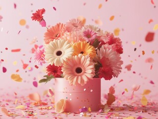 Wall Mural - Colorful flower arrangement in pink vase