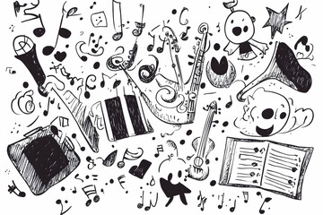 Doodle Music Instruments Background Design Illustration.