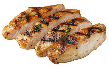 Wall Mural - grilled chicken breast slices on white background