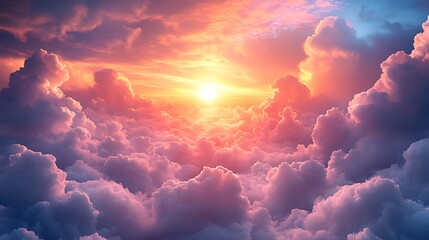 Wall Mural - vibrant sunset above a sea of clouds, showcasing warm colors and dramatic lighting.