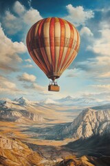 Wall Mural - hot air balloon over valley