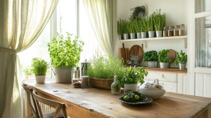 Wall Mural - Fresh Herbs and Natural Light in Cozy Kitchen Setting