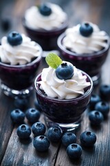 Wall Mural - Fresh berries with whipped cream on wood