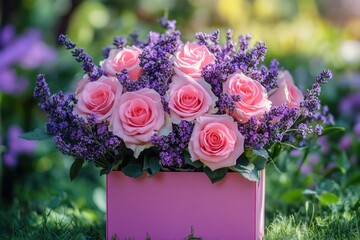 Poster - Pink rose bouquet in pink box