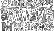 © Nadiyah - Hand-drawn doodle background illustration with various objects and letters, perfect for website design or print.