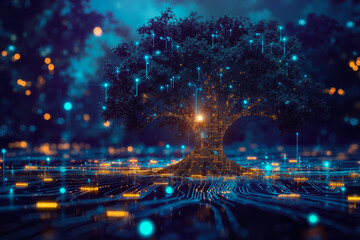 Wall Mural - A tree with a circuit board in the middle of it