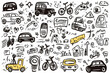 © Nadiyah - Hand-drawn transportation, leisure icons; city background; website design.