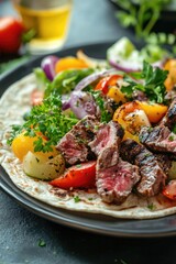 Wall Mural - Steak and Vegetables on Tortilla