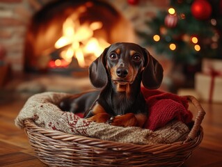 Poster - Dog by Fireplace