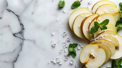 Wall Mural - Sliced pears with mint and sugar