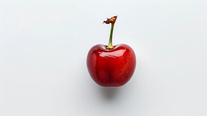 Wall Mural - Single ripe red cherry on white background