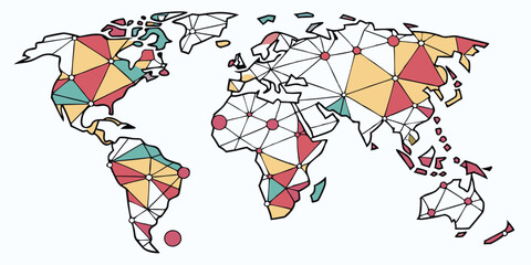 Fototapete - Colorful vector world map design featuring geometric patterns in various shades representing continents and oceans