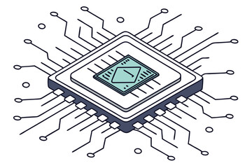 Poster - Vector illustration of a modern microchip with circuit connections and design elements for technology and electronics themes