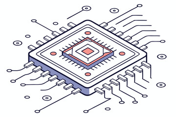 Poster - Vector illustration of a modern microchip with circuit connections and design elements for technology and electronics themes